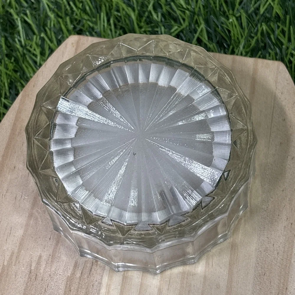 Vintage Pressed Glass Powder Jar Silver Plated Repoussé Lid Vanity Dresser Box